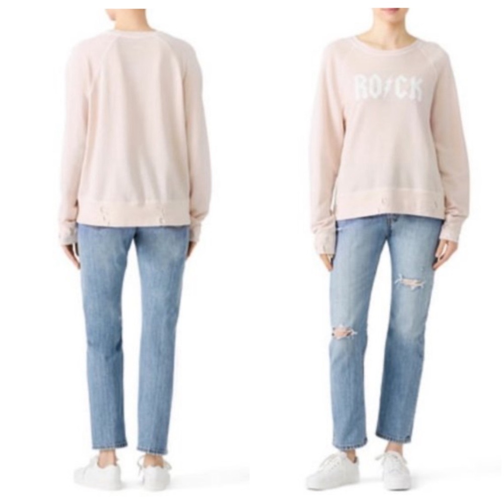 ZADIG & VOLTAIRE pink white ROCK UPPER PRINT SPUS SWEATER scoop neck sweatshirt - Picture 2 of 14